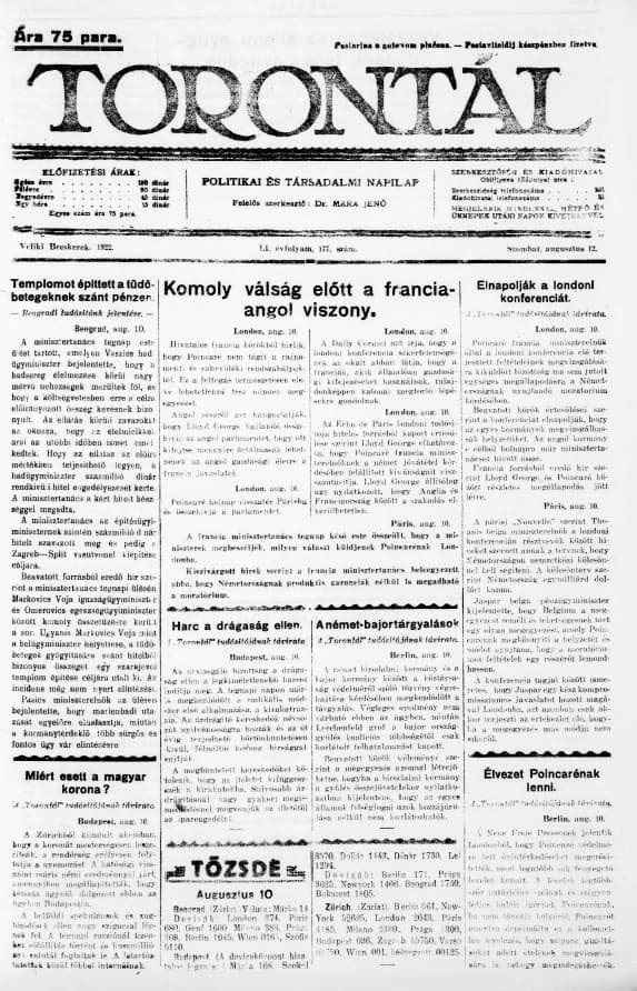 Torontál, 51. évf. 1922. augusztus 12. 177. sz.