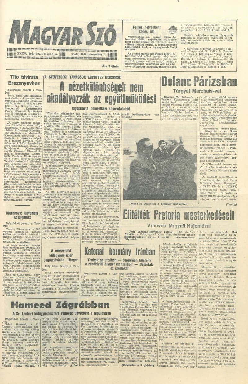 Magyar Szó, 35. évf. 1978. november 7. 307. sz. 1–20. oldal