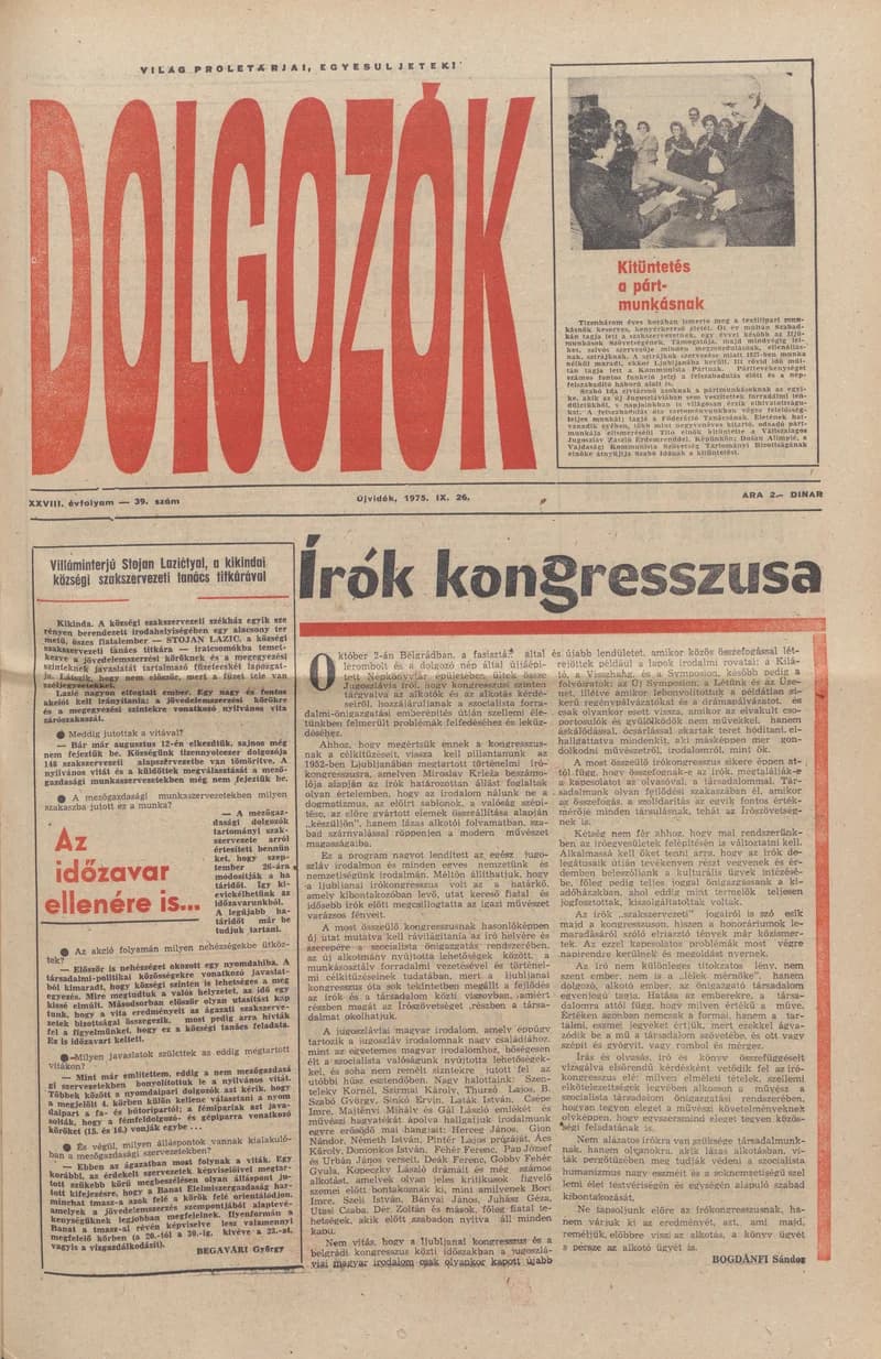 Dolgozók, 29. évf. 1975. szeptember 26. 39. sz.