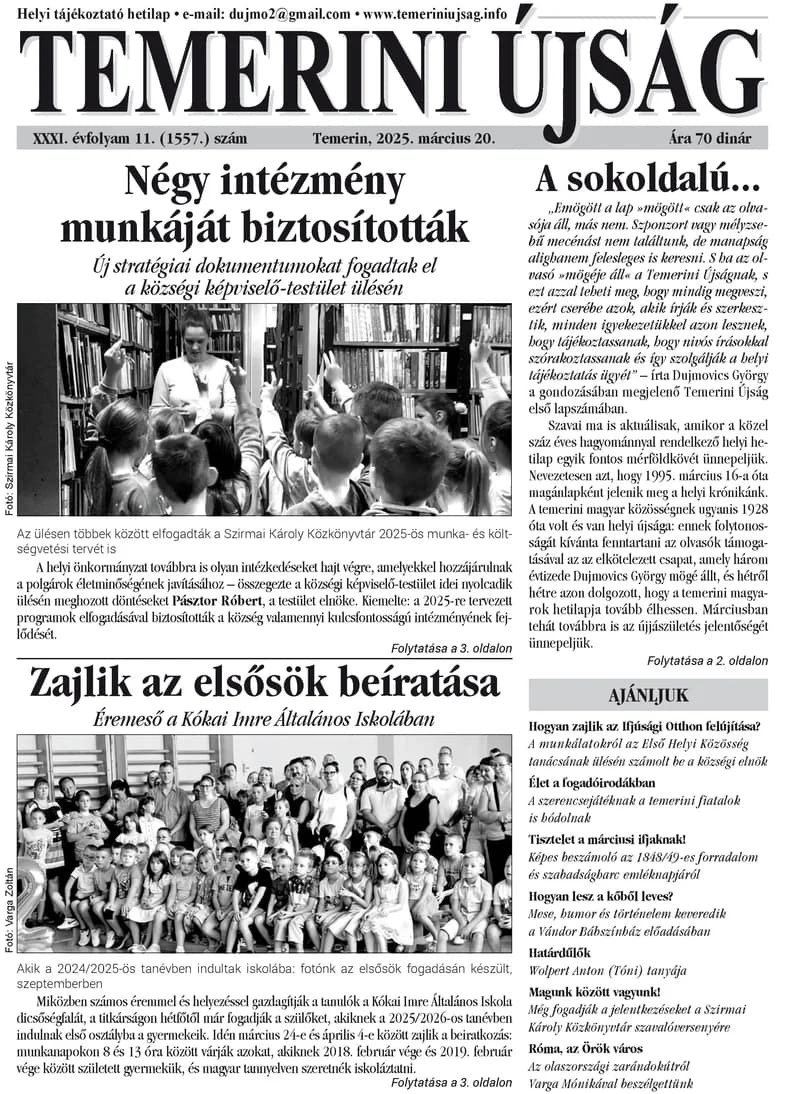 Temerini Újság, 31. évf. 2025. március 20. 11. sz.