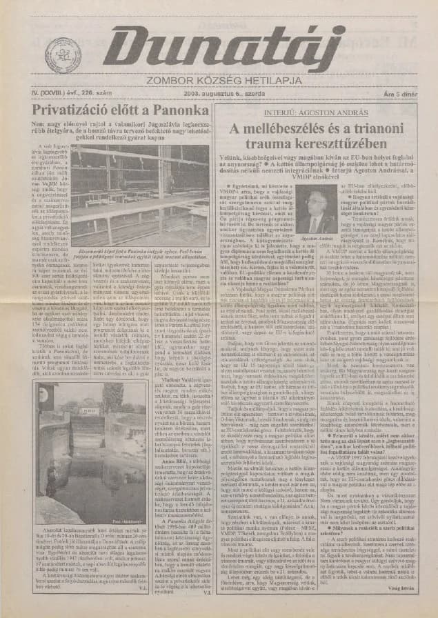 Dunatáj, 5. évf. 2003. augusztus 6. 226. sz.