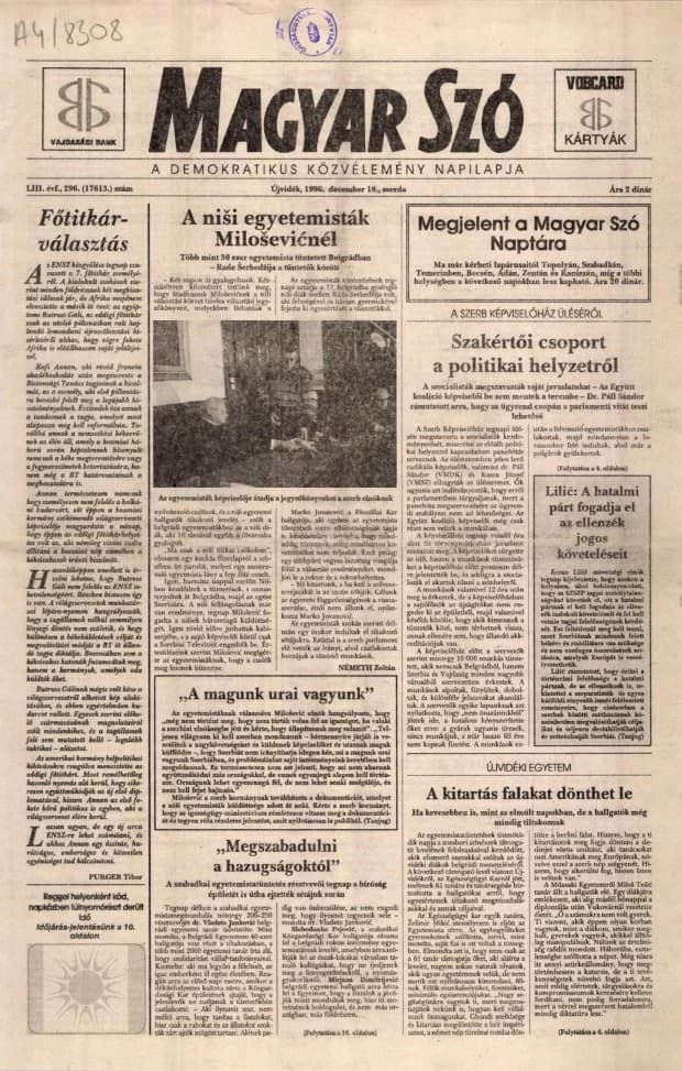 Magyar Szó, 53. évf. 1996. december 18. 296. sz. 1–16. oldal