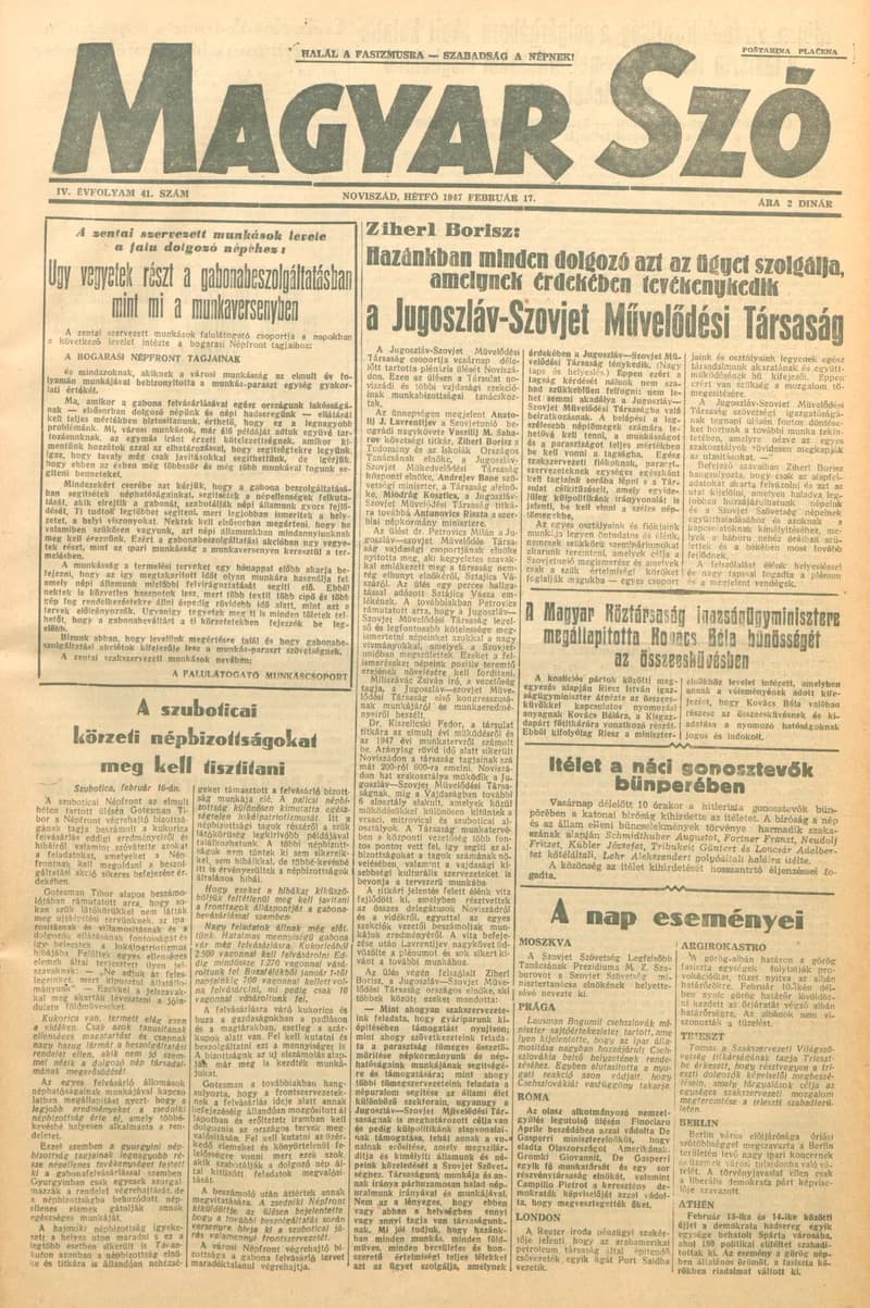 Magyar Szó, 4. évf. 1947. február 17. 41. sz. 1–4. oldal
