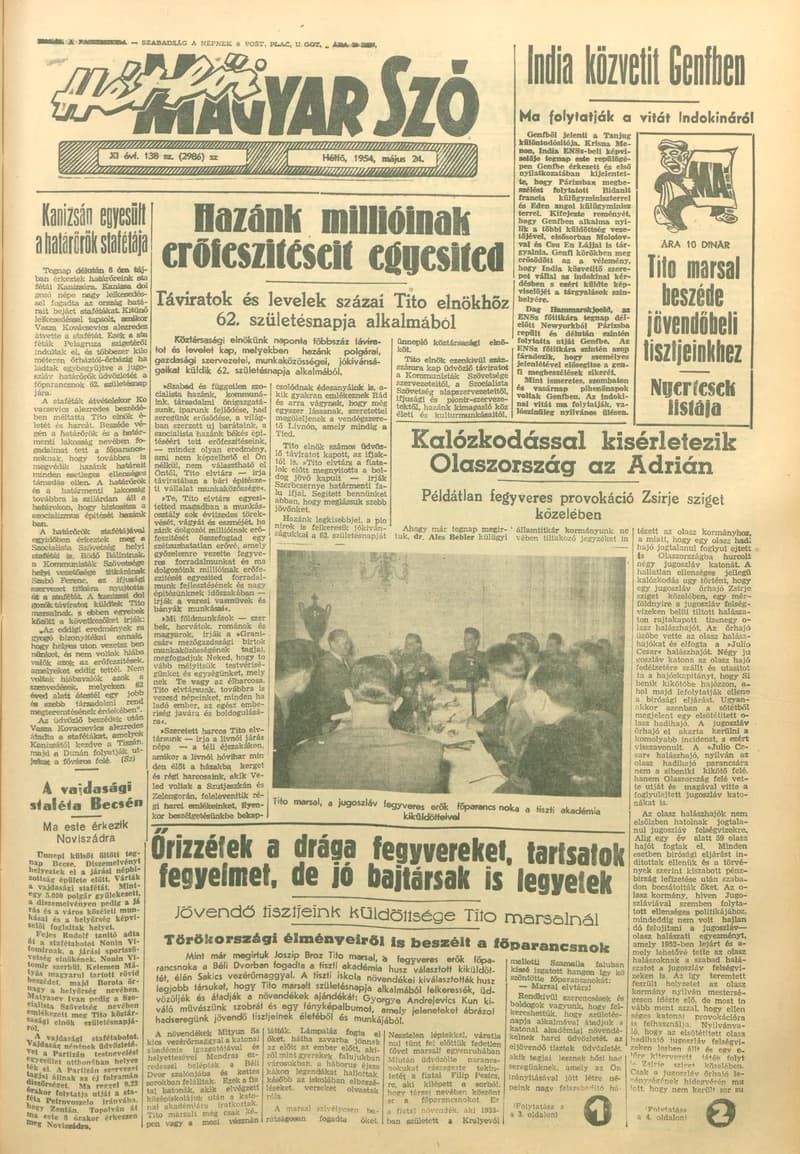 Magyar Szó, 11. évf. 1954. május 24. 138. sz. 1–4. oldal