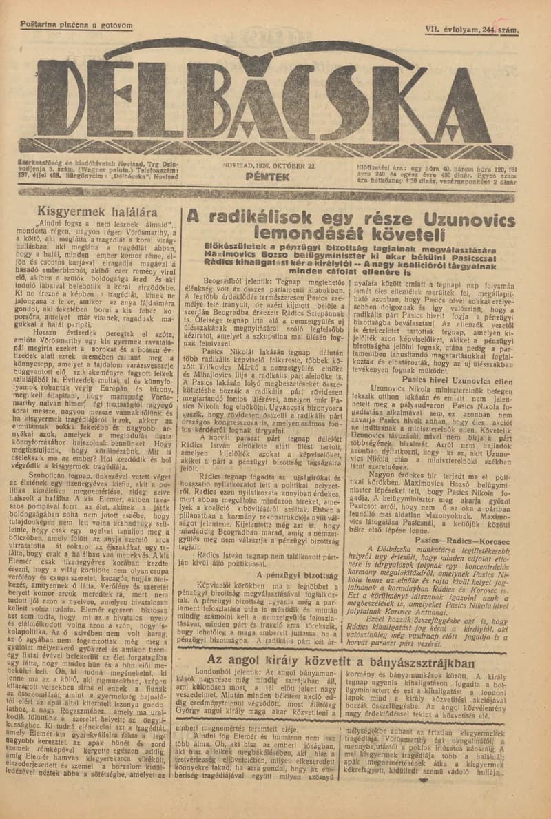 Délbácska, 7. évf. 1926. október 22. 245. sz.