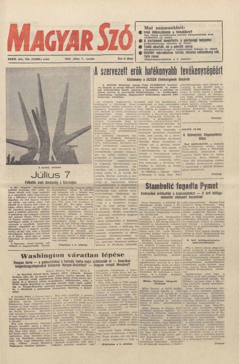 Magyar Szó, 39. évf. 1982. július 7. 184. sz. 1–20. oldal