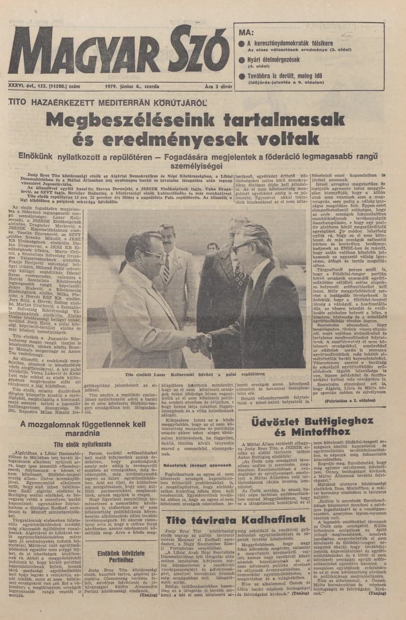 Magyar Szó, 36. évf. 1979. június 6. 153. sz. 1–20. oldal