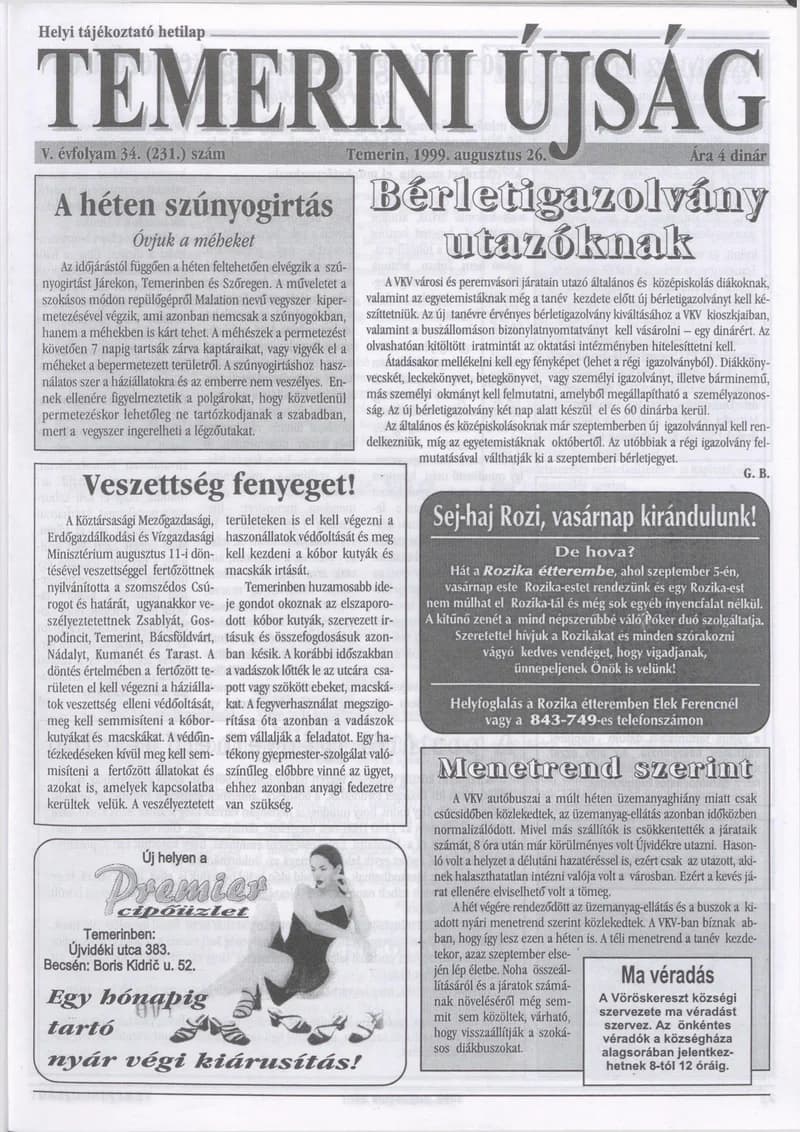 Temerini Újság, 5. évf. 1999. augusztus 26. 34. sz.