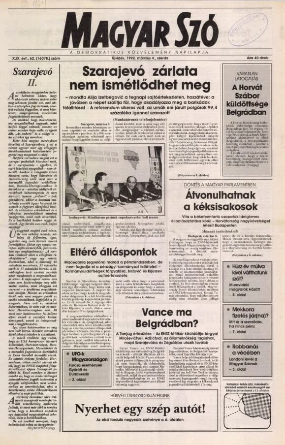 Magyar Szó, 49. évf. 1992. március 4. 62. sz. 1–16. oldal