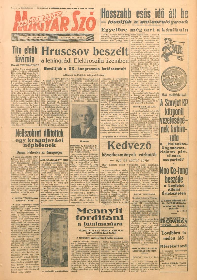 Magyar Szó, 14. évf. 1957. július 7. 183. sz. 1–20. oldal