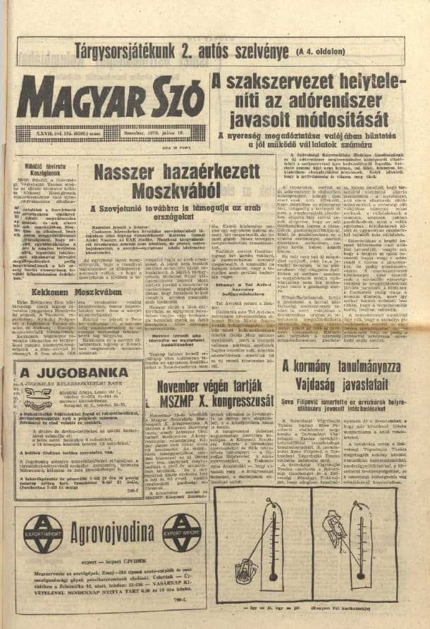 Magyar Szó, 27. évf. 1970. július 18. 195. sz. 1–16. oldal