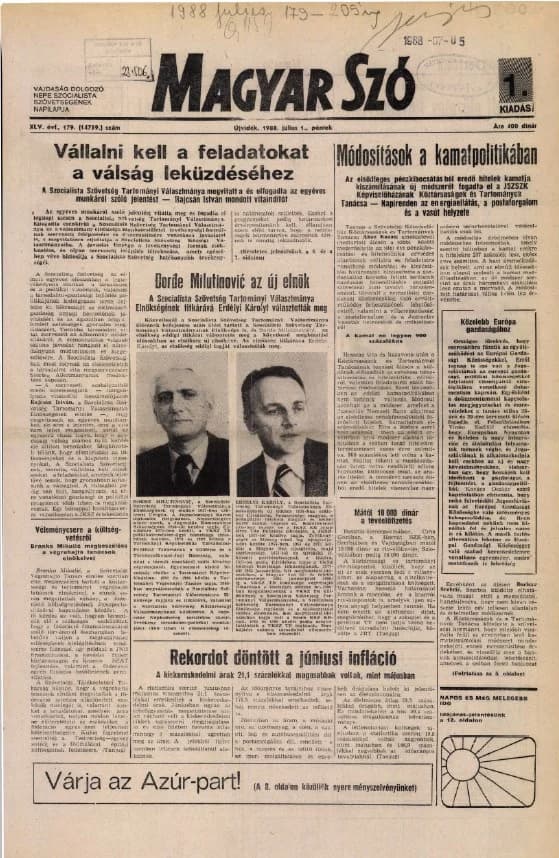 Magyar Szó, 45. évf. 1988. július 1. 179. sz. 1–24. oldal