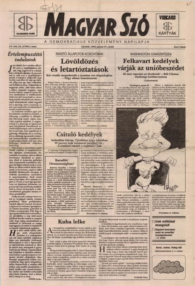 Magyar Szó, 55. évf. 1998. január 27. 24. sz. 1–16. oldal