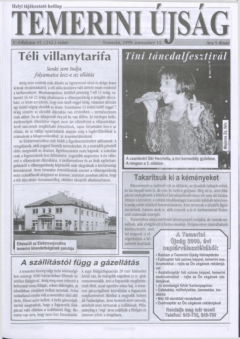 Temerini Újság, 5. évf. 1999. november 11. 45. sz.