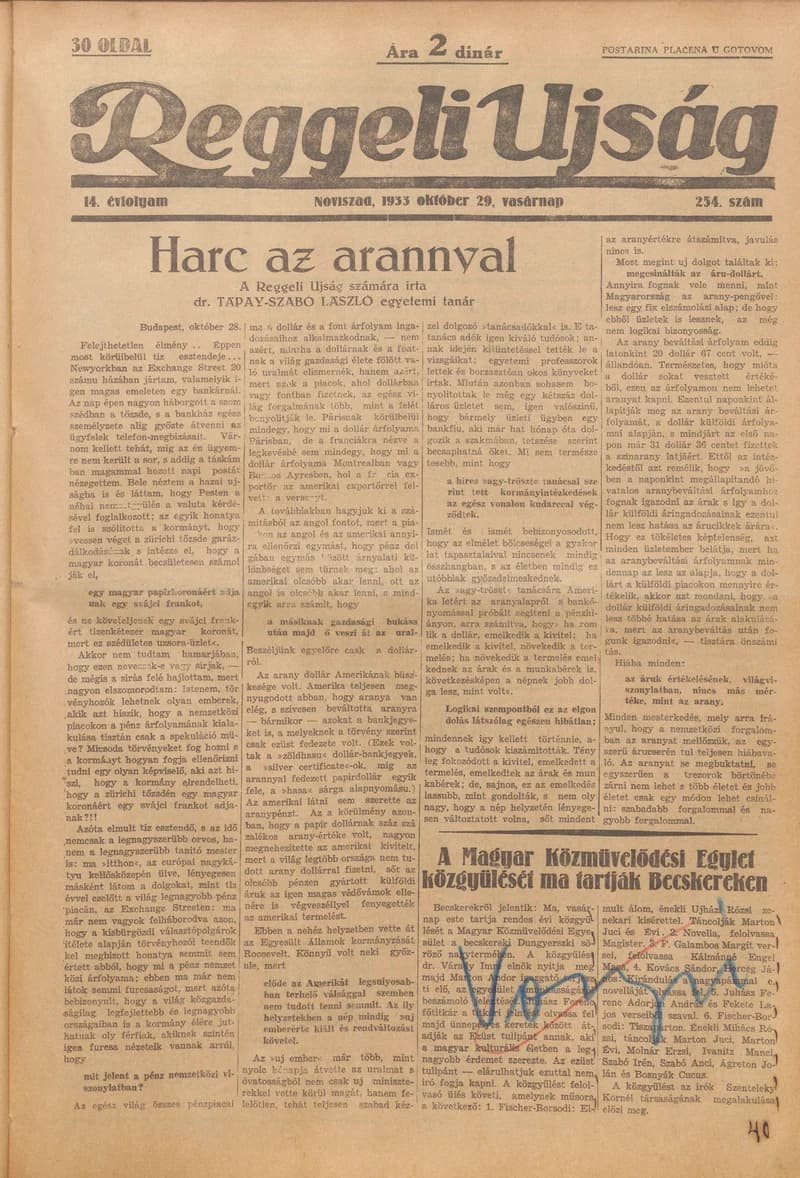 Reggeli Újság, 14. évf. 1933. október 29. 254. sz.