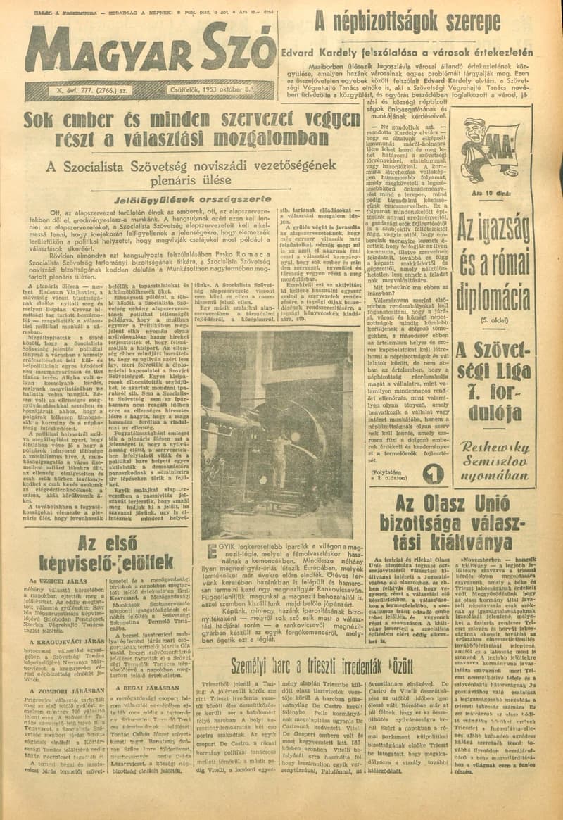 Magyar Szó, 10. évf. 1953. október 8. 277. sz. 1–10. oldal