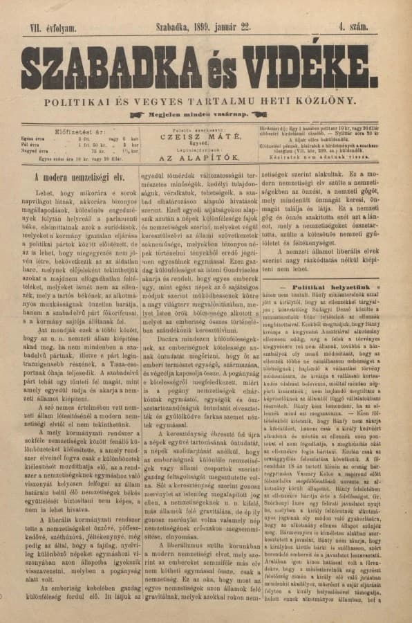 Szabadka és vidéke II, 7. évf. 1899. január 22. 4. sz.