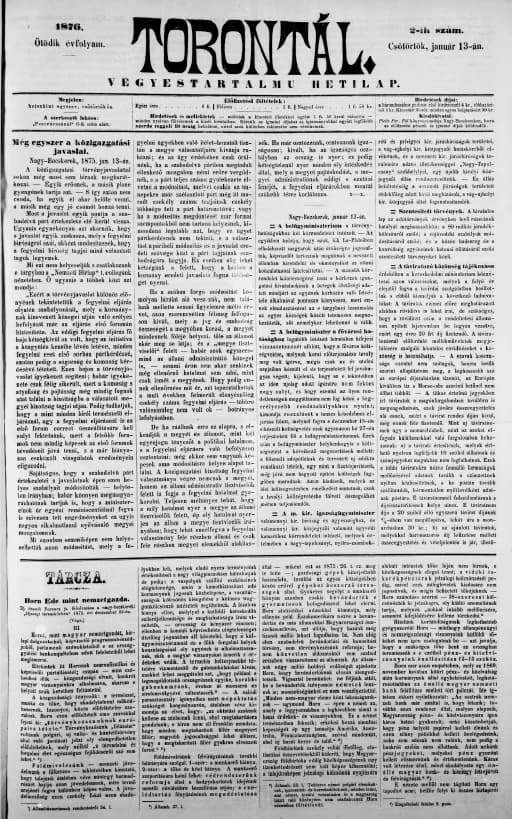Torontál, 5. évf. 1876. január 13. 2. sz.