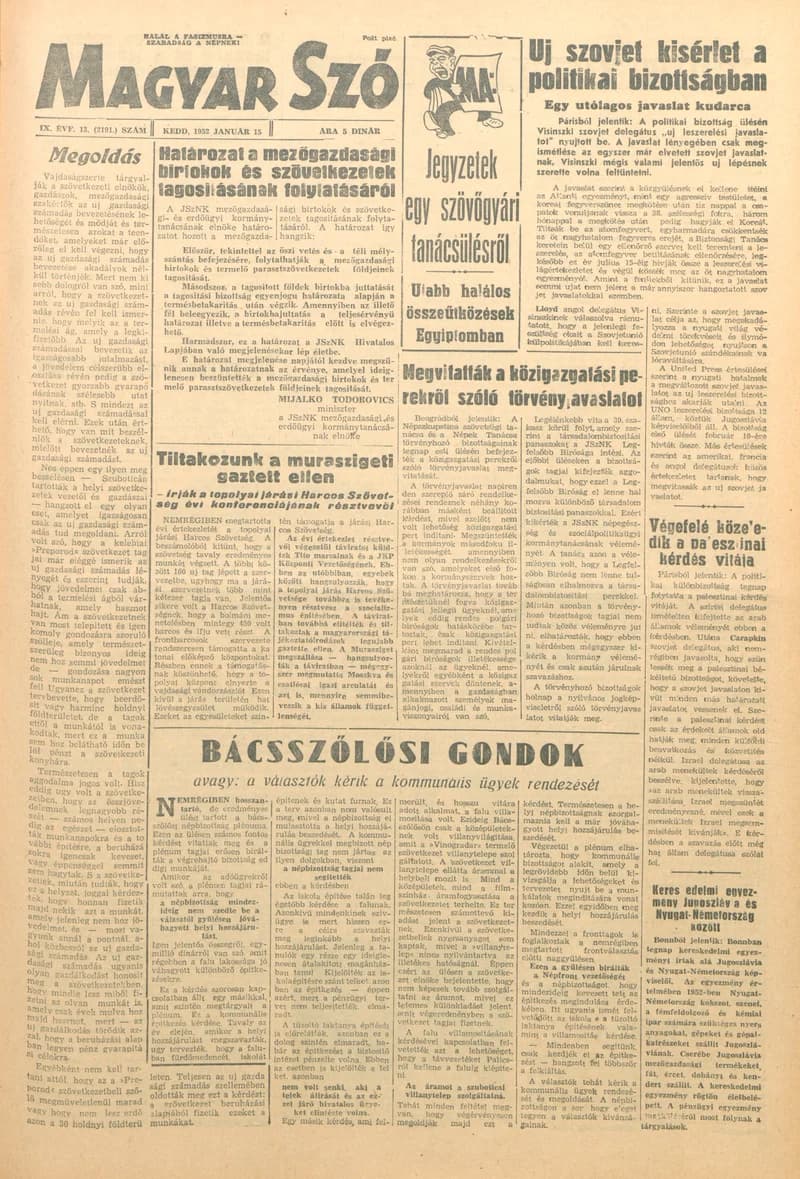 Magyar Szó, 9. évf. 1952. január 15. 13. sz. 1–14. oldal