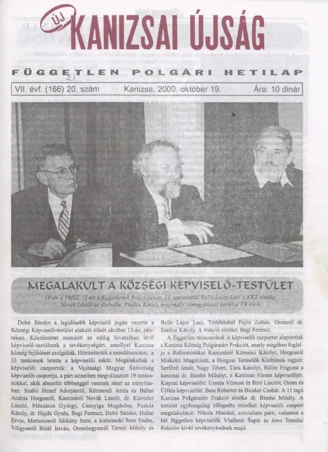 Új Kanizsai Újság, 7. évf. 2000. október 19. 21. sz.