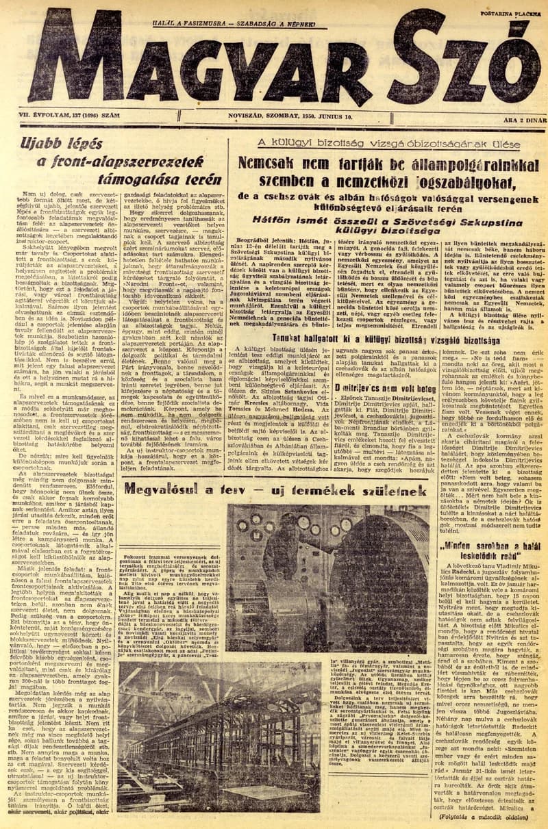 Magyar Szó, 7. évf. 1950. június 10. 137. sz. 1–4. oldal