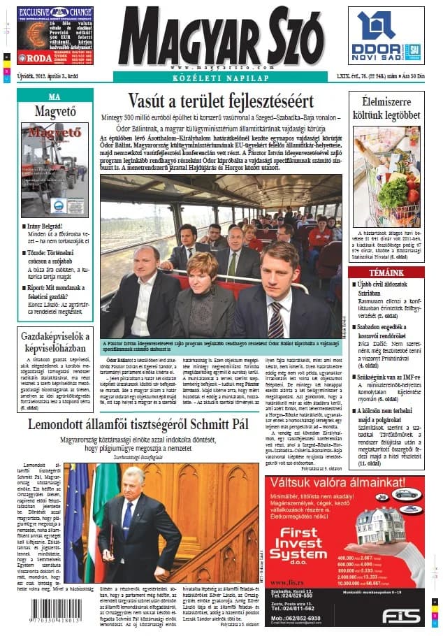 Magyar Szó, 69. évf. 2012. április 3. 76. sz. 1–20. oldal
