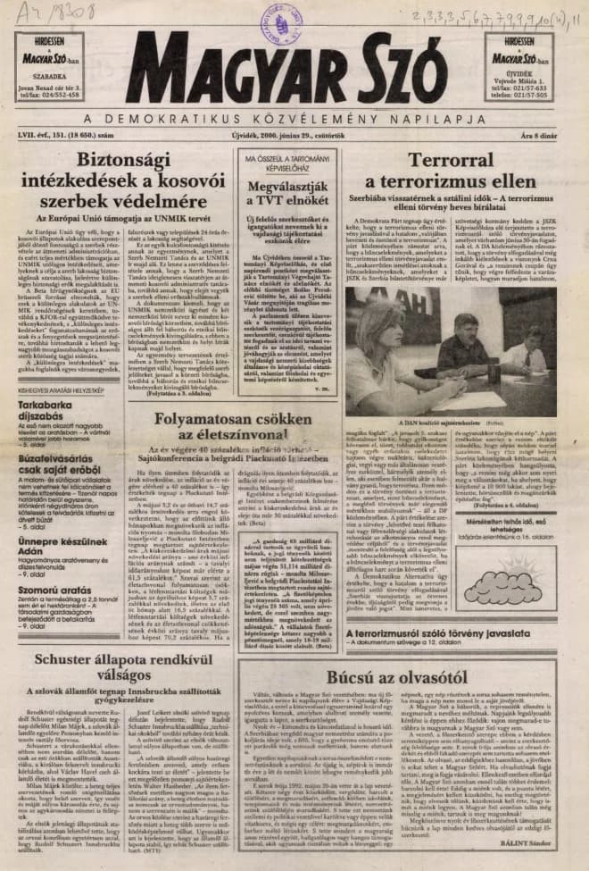 Magyar Szó, 57. évf. 2000. június 29. 151. sz. 1–16. oldal