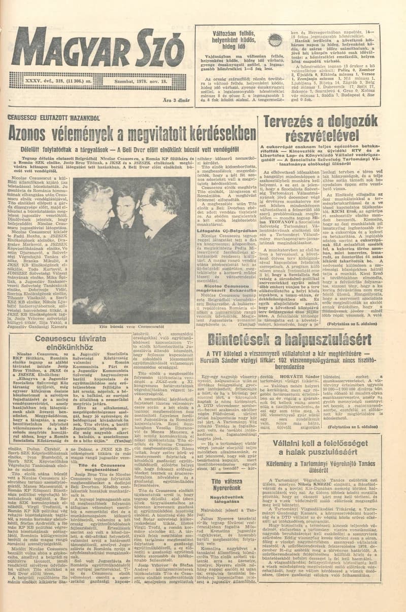 Magyar Szó, 35. évf. 1978. november 18. 318. sz. 1–24. oldal