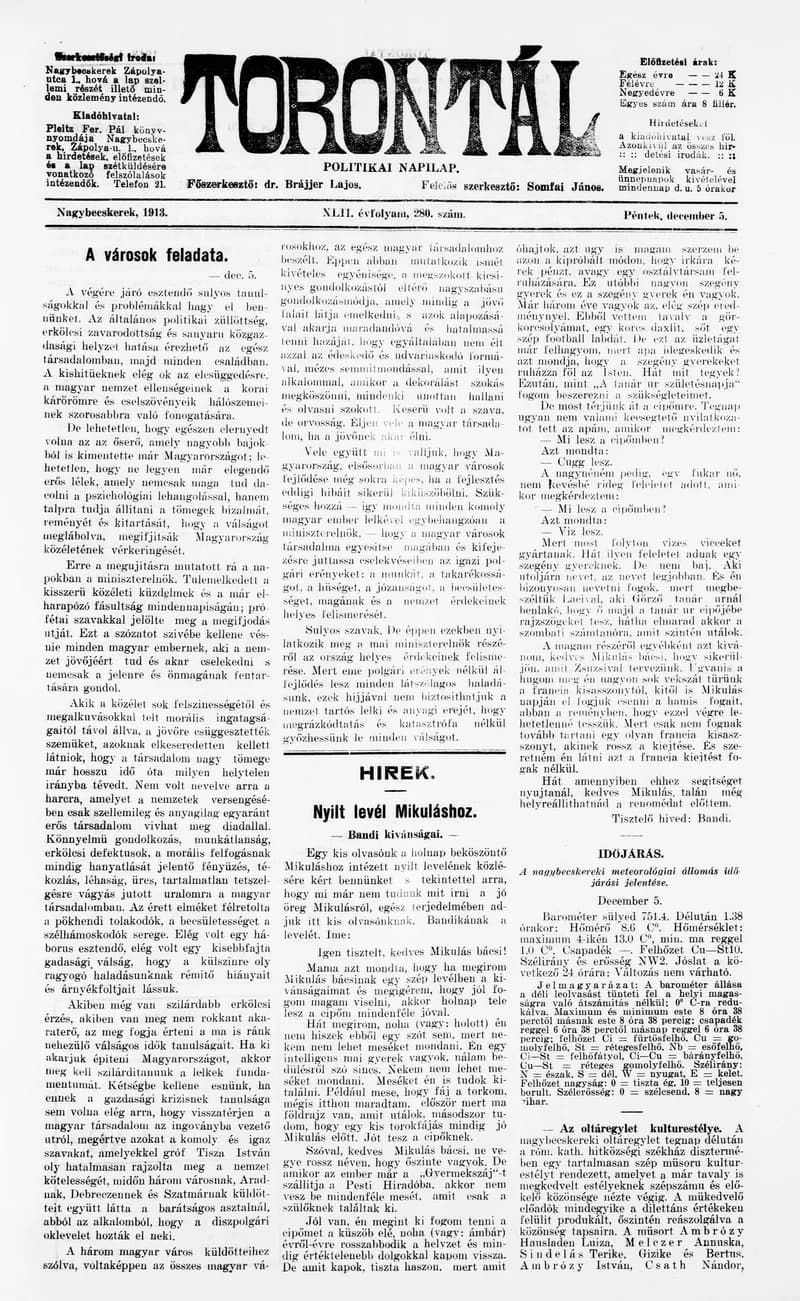 Torontál, 42. évf. 1913. december 5. 280. sz.