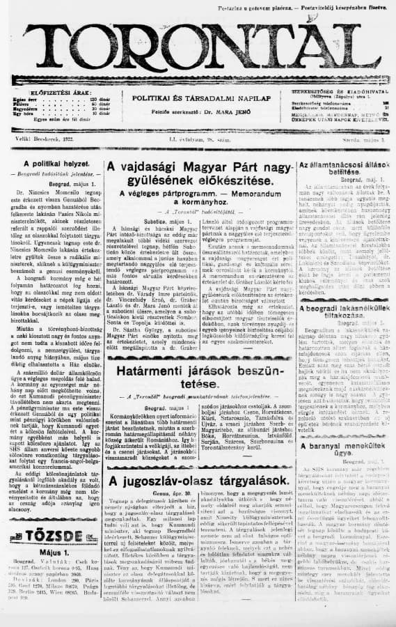 Torontál, 51. évf. 1922. május 3. 98. sz.