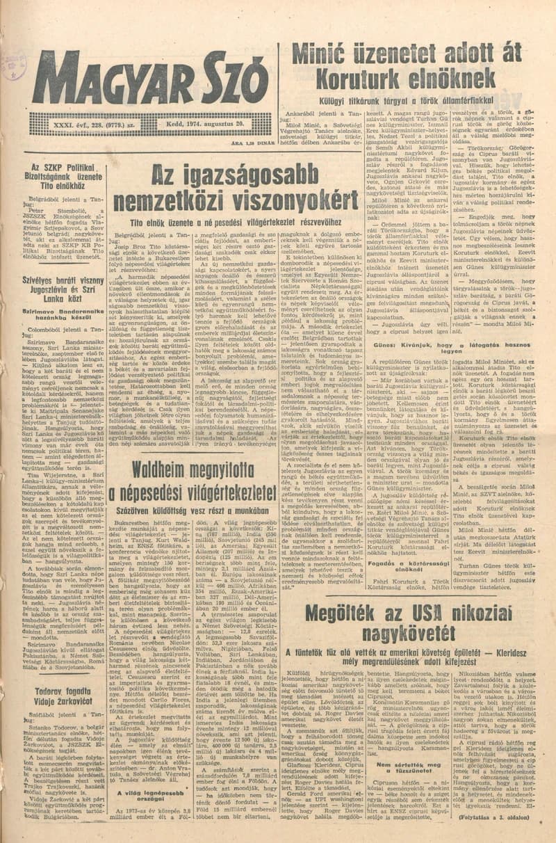 Magyar Szó, 31. évf. 1974. augusztus 20. 228. sz. 1–20. oldal
