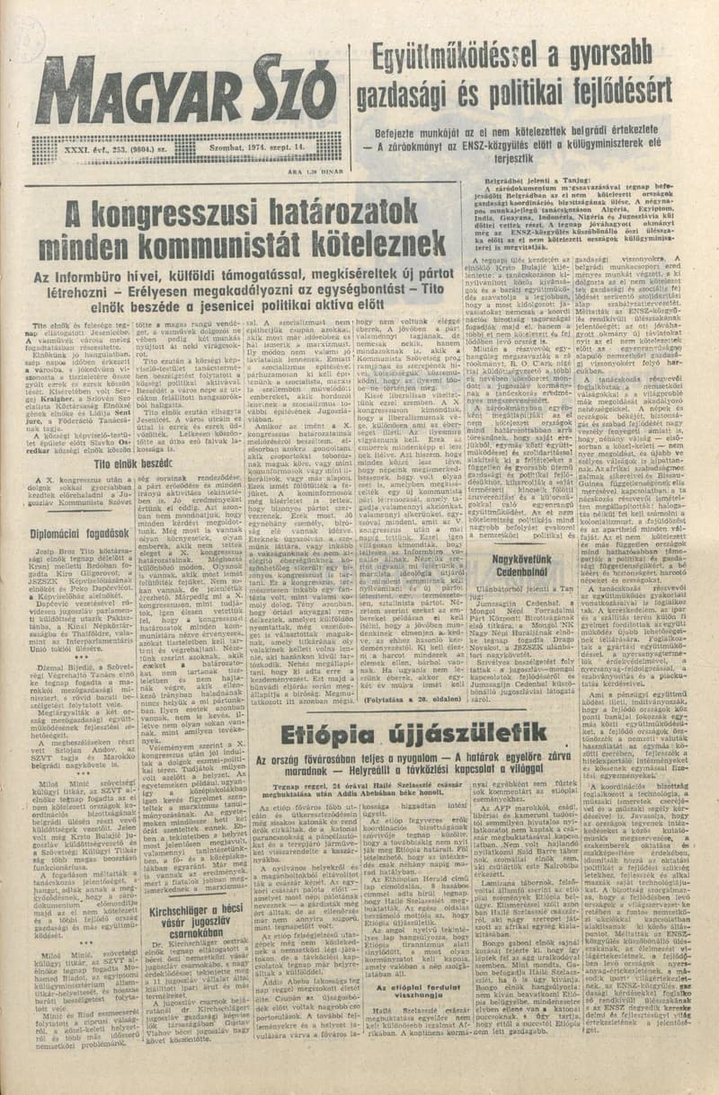 Magyar Szó, 31. évf. 1974. szeptember 14. 253. sz. 1–20. oldal
