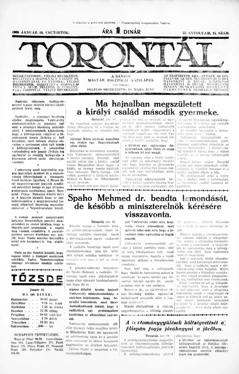 Torontál, 57. évf. 1928. január 19. 15. sz.