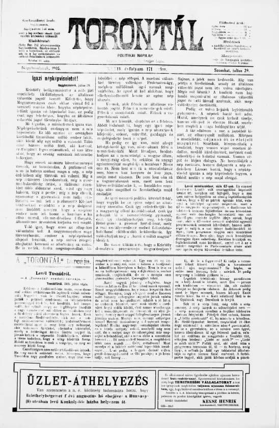 Torontál, 34. évf. 1905. július 29. 171. sz.