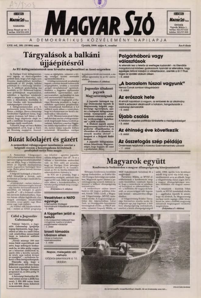 Magyar Szó, 57. évf. 2000. május 6. 105. sz. 1–16. oldal