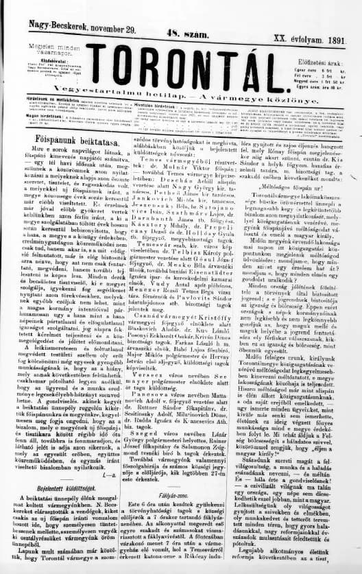 Torontál, 20. évf. 1891. november 29. 48. sz.