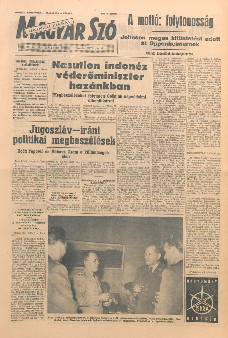Magyar Szó, 20. évf. 1963. december 4. 333. sz. 1–16. oldal