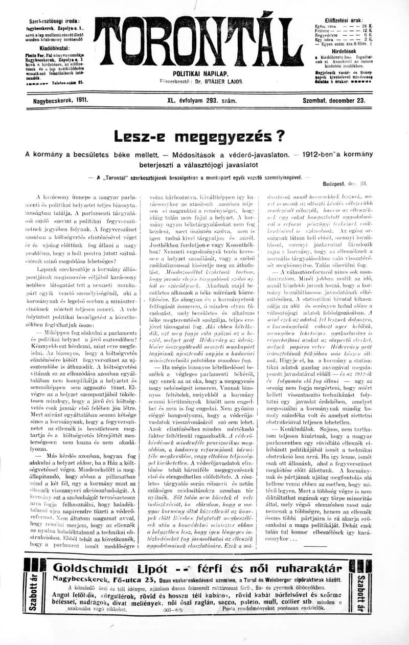 Torontál, 40. évf. 1911. december 23. 293. sz.