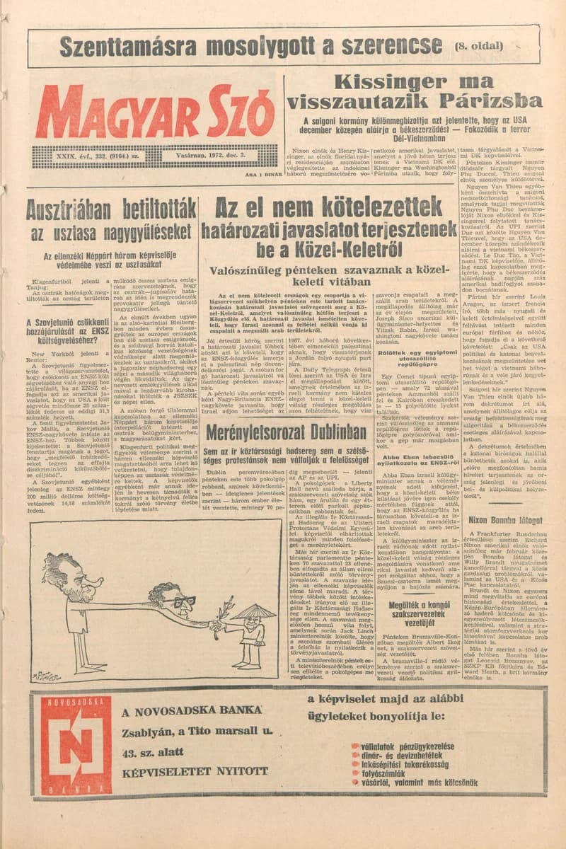 Magyar Szó, 29. évf. 1972. december 3. 332. sz. 1–28. oldal