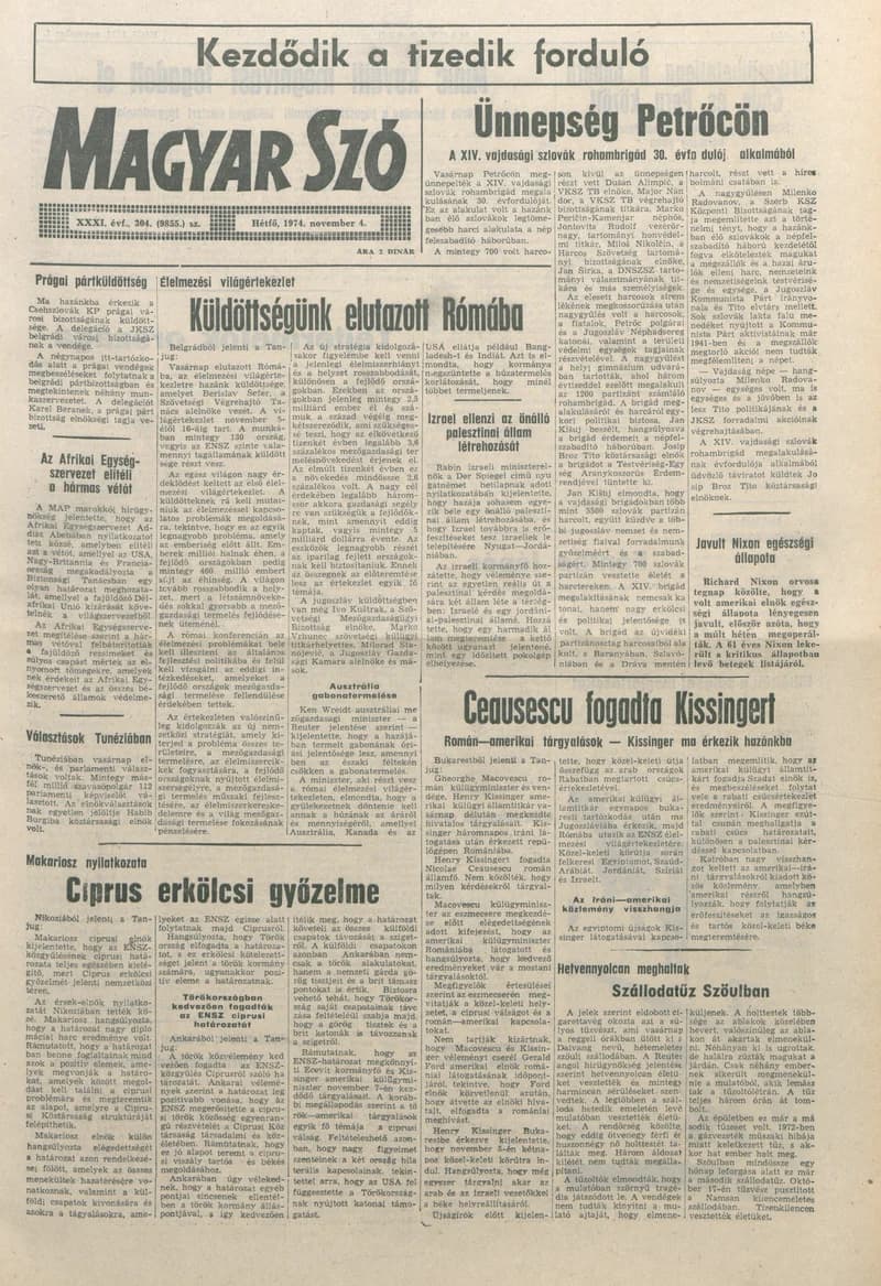 Magyar Szó, 31. évf. 1974. november 4. 304. sz. 1–6. oldal