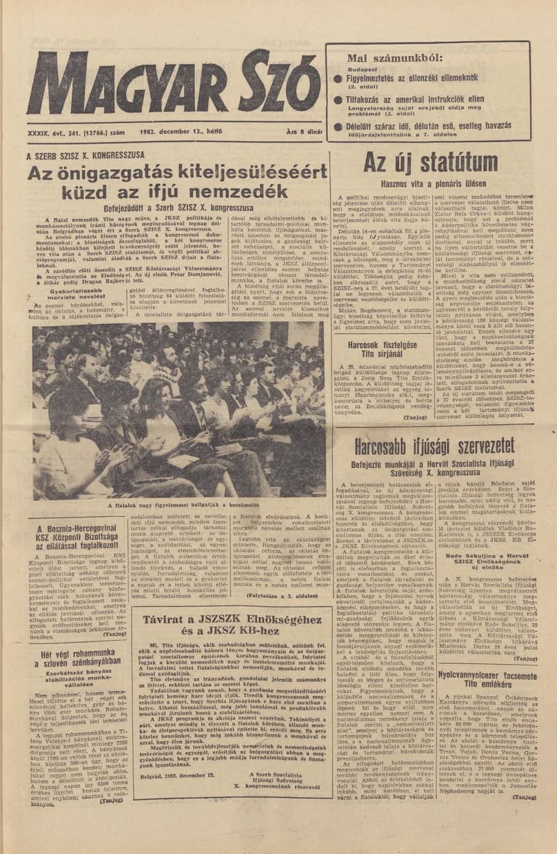 Magyar Szó, 39. évf. 1982. december 13. 341. sz. 1–8. oldal