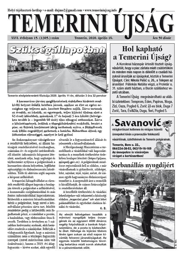 Temerini Újság, 26. évf. 2020. április 16. 15. sz.