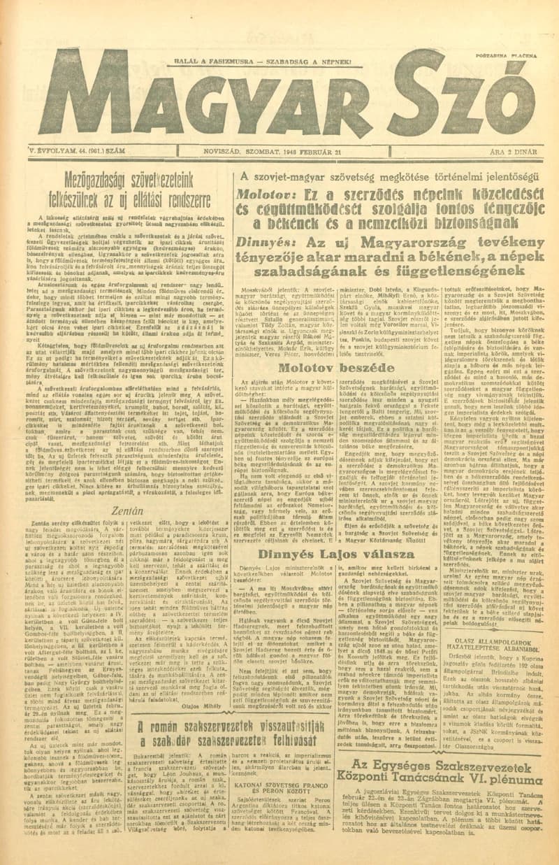 Magyar Szó, 5. évf. 1948. február 21. 44. sz. 1–6. oldal