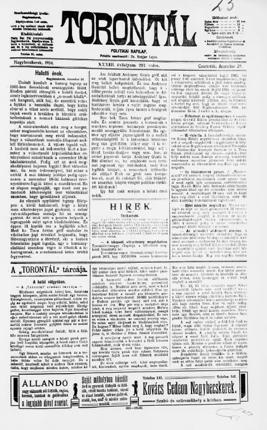 Torontál, 33. évf. 1904. december 29. 297. sz.