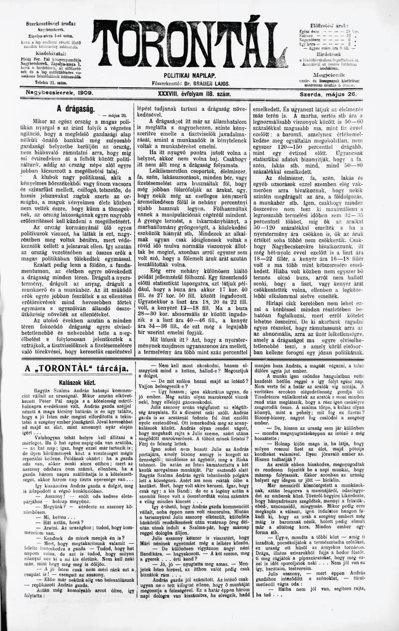 Torontál, 38. évf. 1909. május 26. 118. sz.