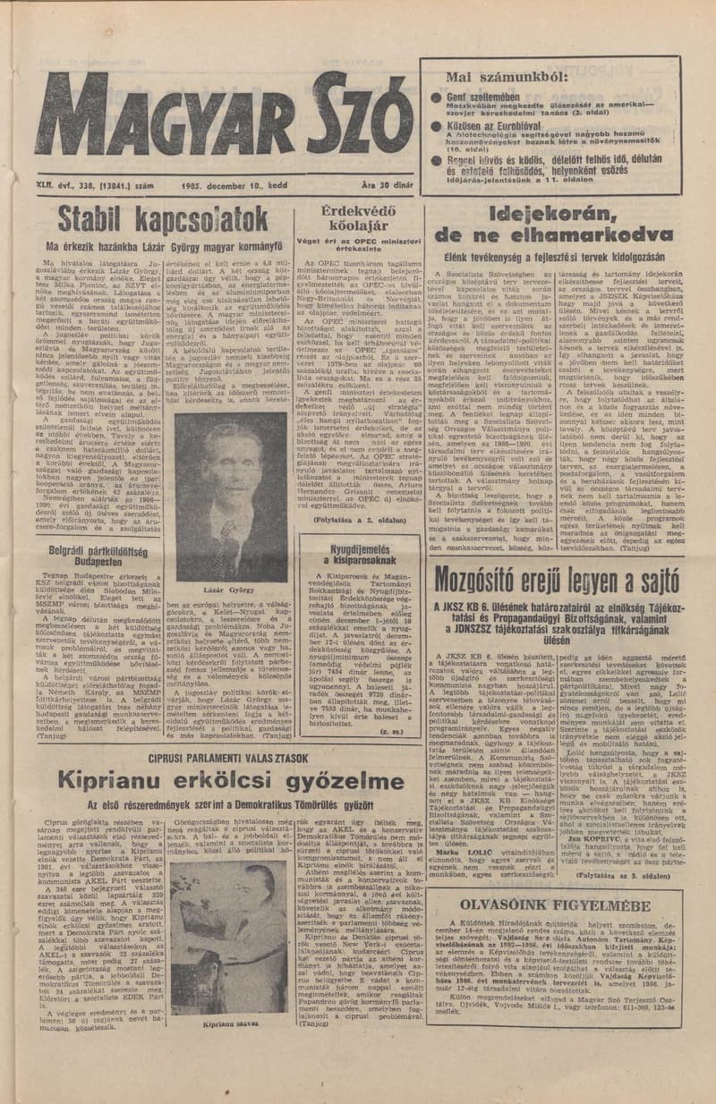 Magyar Szó, 42. évf. 1985. december 10. 338. sz. 1–20. oldal