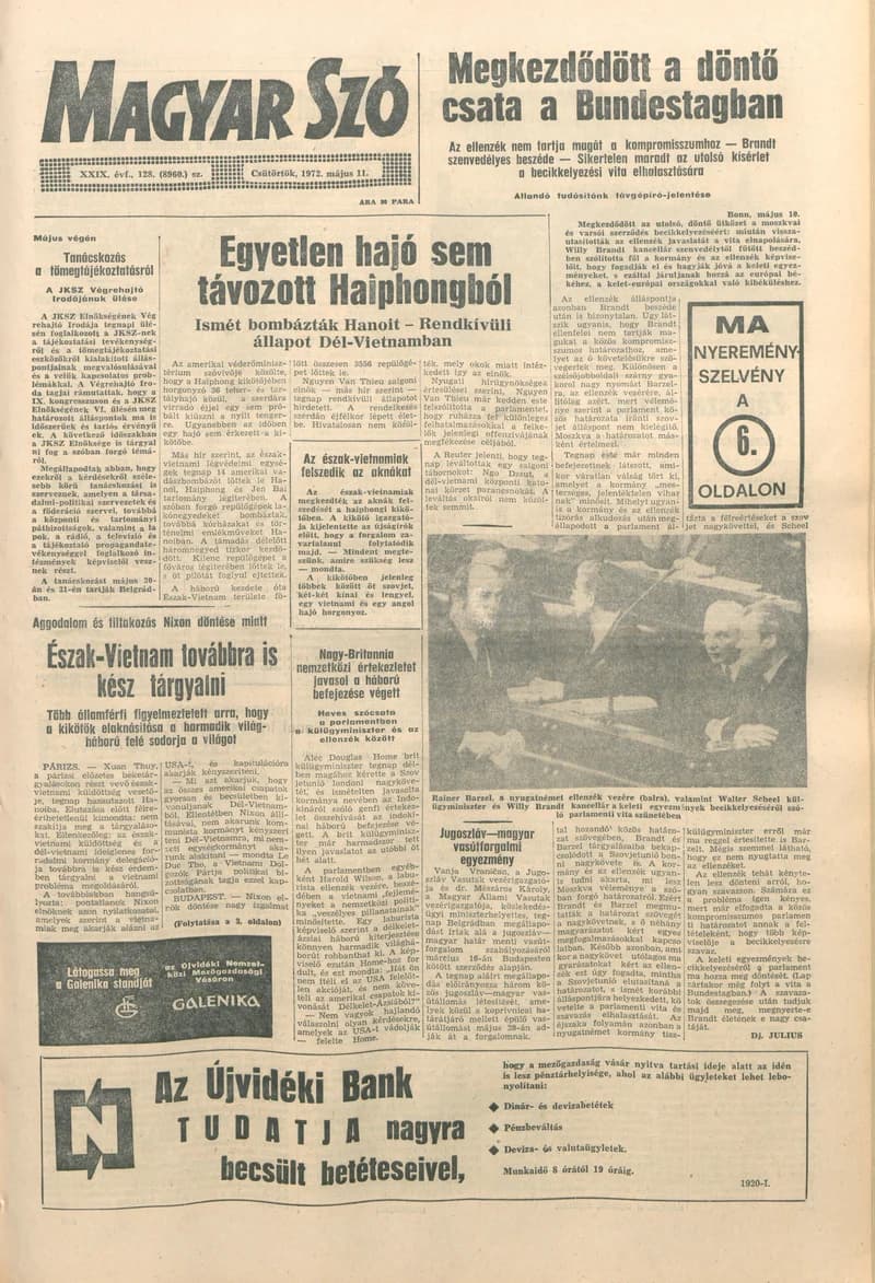 Magyar Szó, 29. évf. 1972. május 11. 128. sz. 1–16. oldal