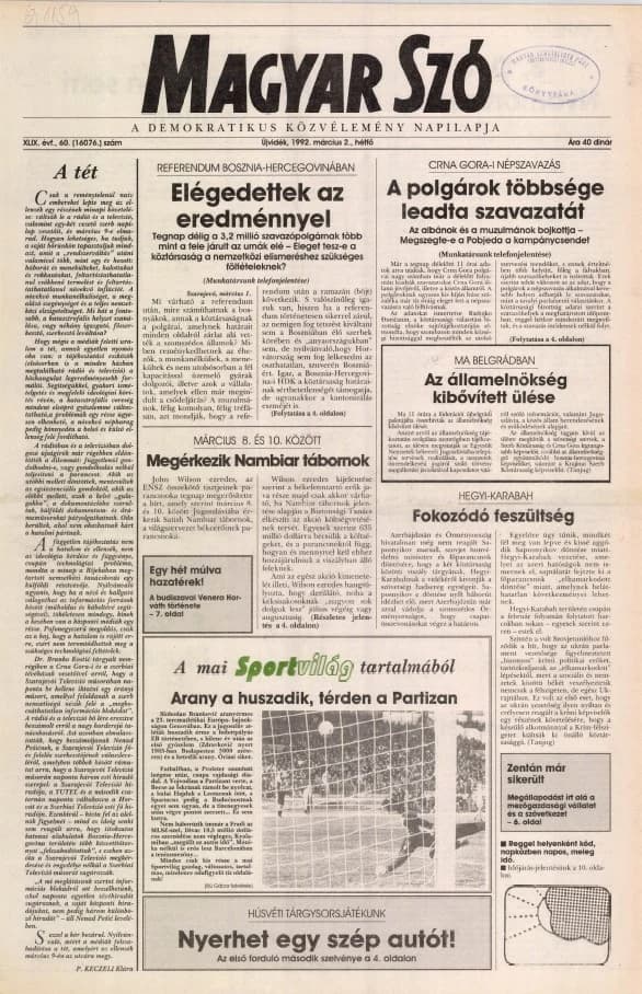 Magyar Szó, 49. évf. 1992. március 2. 60. sz. 1–20. oldal