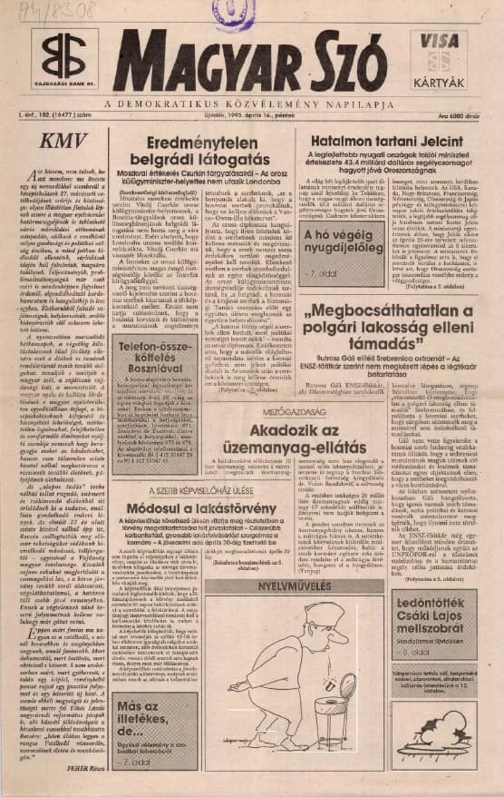 Magyar Szó, 50. évf. 1993. április 16. 102. sz. 1–16. oldal