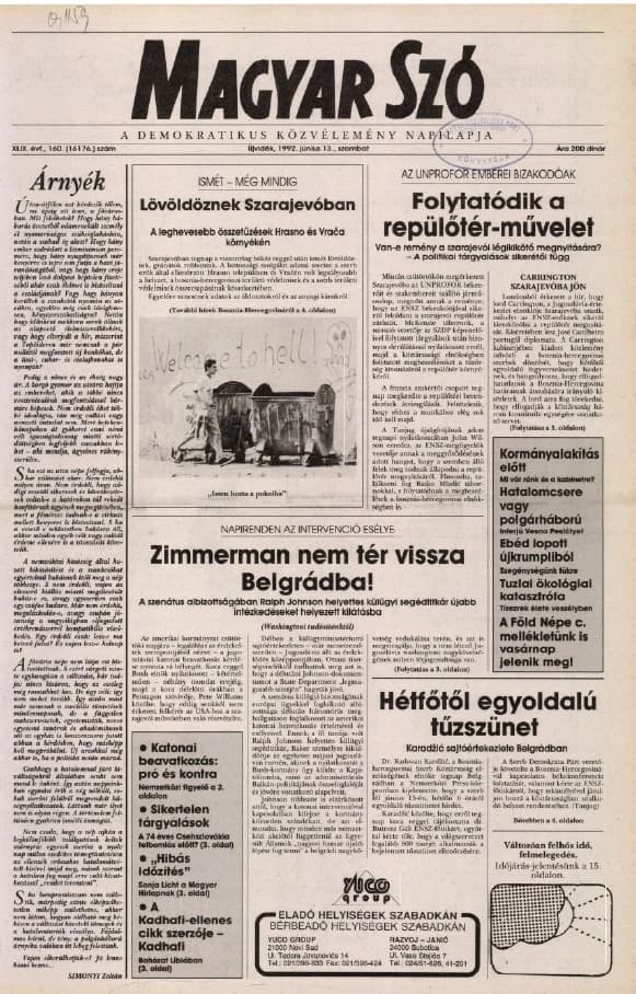 Magyar Szó, 49. évf. 1992. június 13. 160. sz. 1–16. oldal